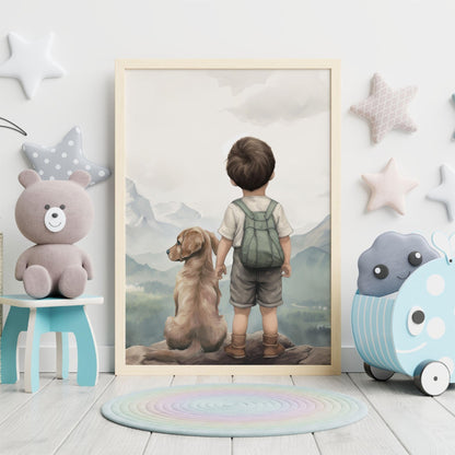 Golden Retriever Nursery Decor, Dog Theme Wall Art, Boy & Puppy Prints - WildfieldPrints