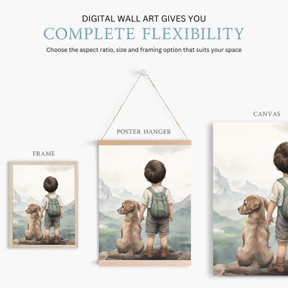 Golden Retriever Nursery Decor, Dog Theme Wall Art, Boy & Puppy Prints - WildfieldPrints
