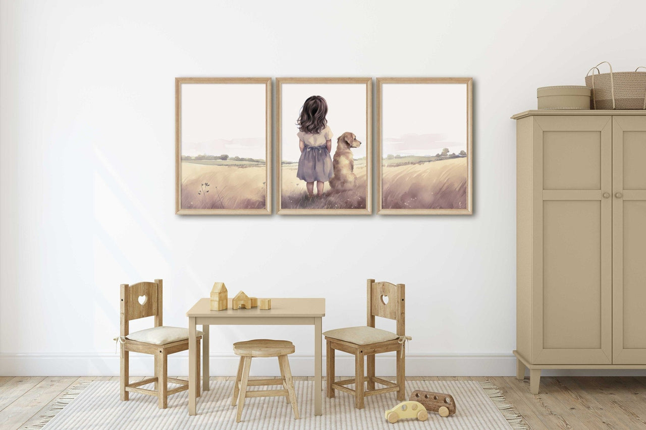 Golden Retriever Wall Art – Dog Nursery Print for Kids Room • Set of 3