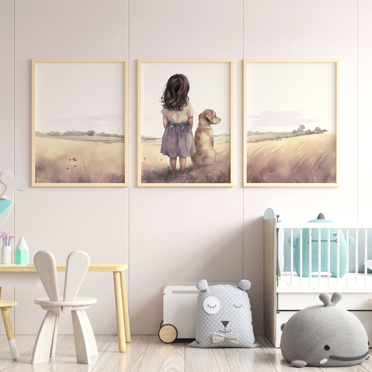 Golden Retriever Wall Art – Dog Nursery Print for Kids Room • Set of 3