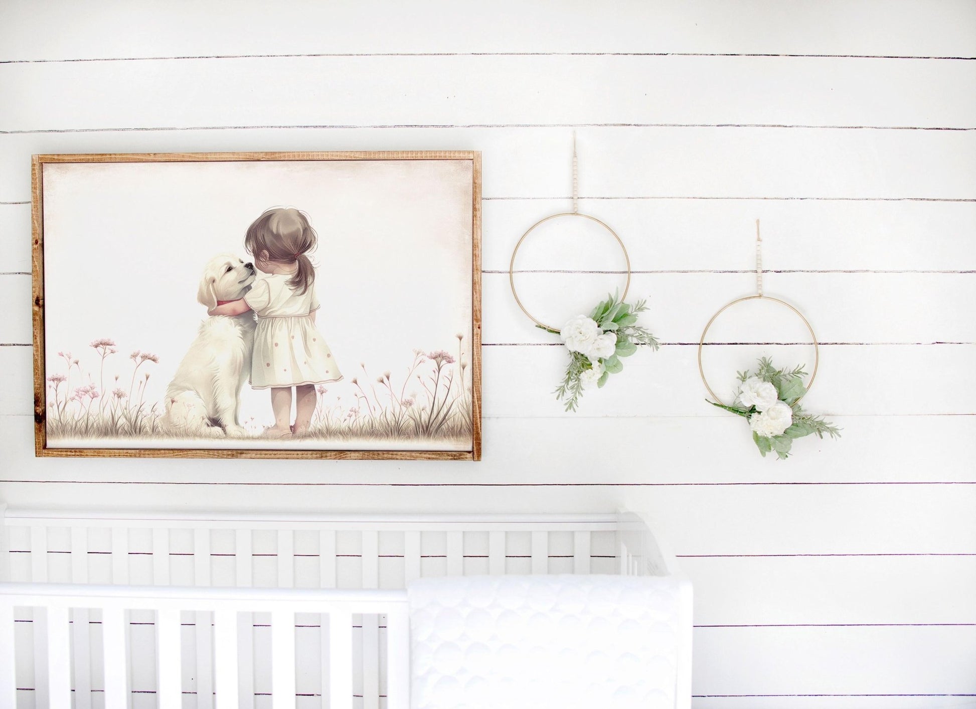 Golden Retriever Nursery Decor, Girl & Dog Art, Puppy Painting - WildfieldPrints