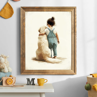 Golden Retriever Nursery Decor, Girl & Dog Artwork, Dog Themed Room - WildfieldPrints