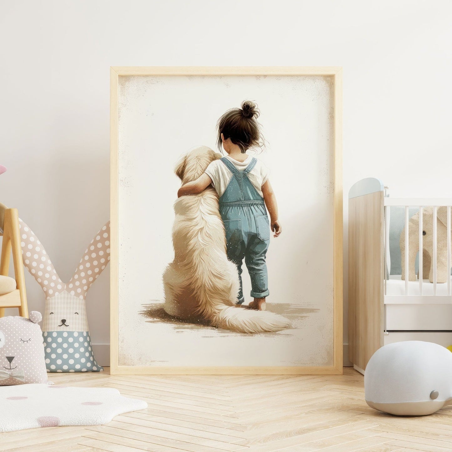 Golden Retriever Nursery Decor, Girl & Dog Artwork, Dog Themed Room - WildfieldPrints
