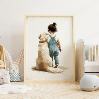 Golden Retriever Nursery Decor, Girl & Dog Artwork, Dog Themed Room - WildfieldPrints