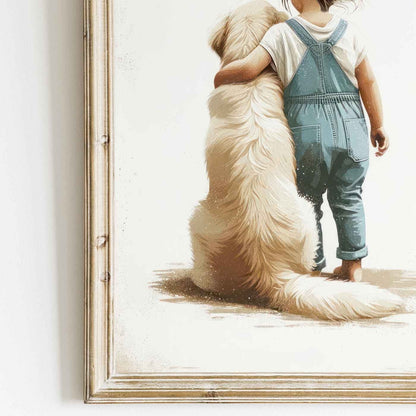 Golden Retriever Nursery Decor, Girl & Dog Artwork, Dog Themed Room - WildfieldPrints