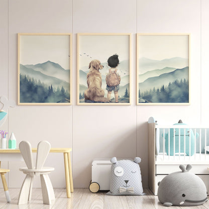 Golden Retriever Nursery Decor, Girl & Dog Wall Art, Dog Painting - WildfieldPrints