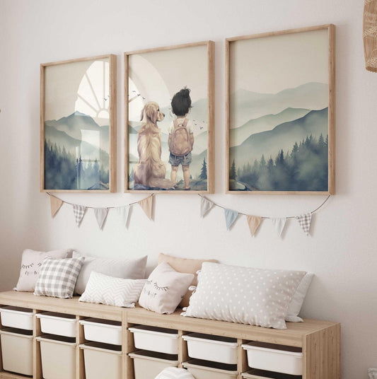 Golden Retriever Nursery Decor, Girl & Dog Wall Art, Dog Painting - WildfieldPrints
