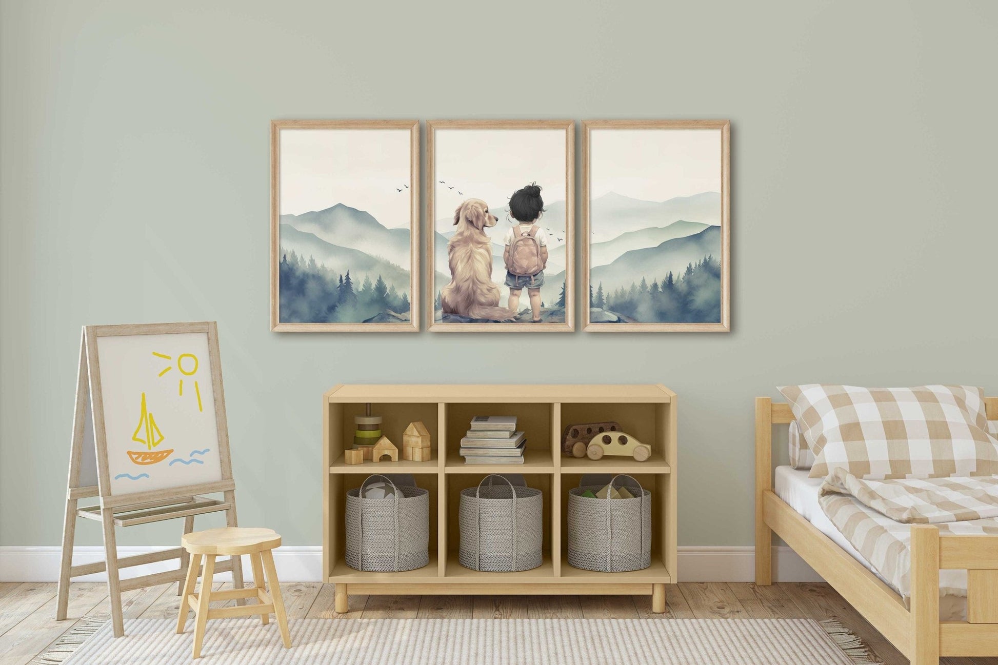 Golden Retriever Nursery Decor, Girl & Dog Wall Art, Dog Painting - WildfieldPrints