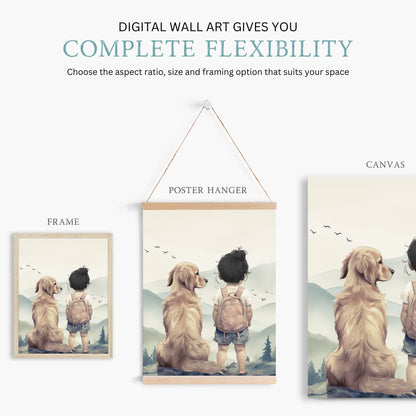 Golden Retriever Nursery Decor, Girl & Dog Wall Art, Dog Painting - WildfieldPrints