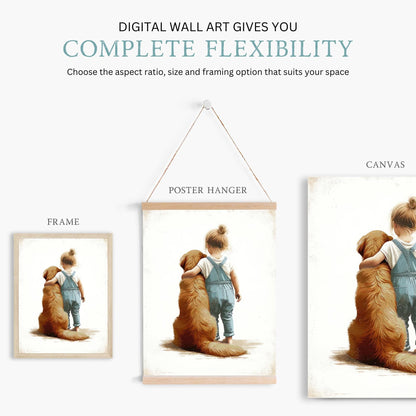 Golden Retriever Nursery Decor, Girl & Dog Wall Art, Kids Room Decor - WildfieldPrints