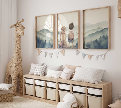 Golden Retriever Nursery Decor, Girl & Dog Wall Art, Set of 3 - WildfieldPrints