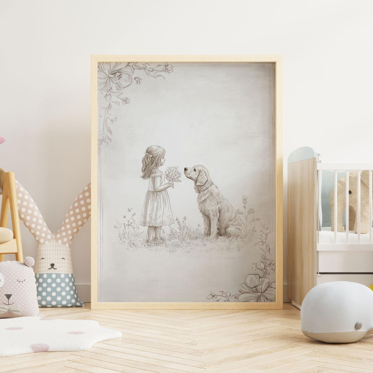 Golden Retriever Wall Art – Dog Nursery Print for Girls Room