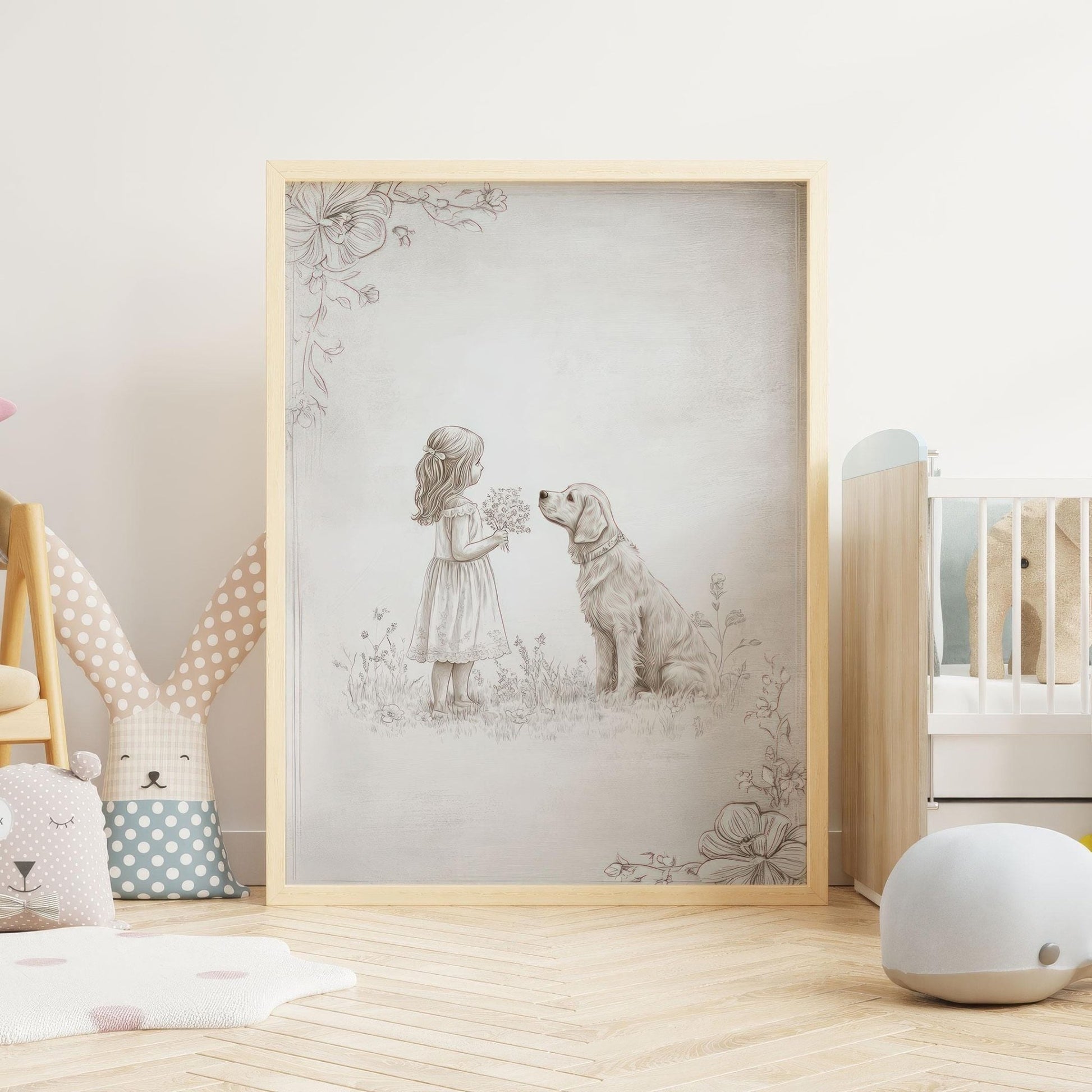 Golden Retriever Nursery Decor, Sketch Art, Golden Retriever Pencil Drawing,Girl Room Dog Decor, Golden Retriever Print,PRINTABLE Dog Art - My Store