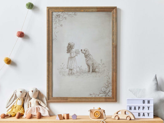 Golden Retriever Nursery Decor, Sketch Art, Golden Retriever Pencil Drawing,Girl Room Dog Decor, Golden Retriever Print,PRINTABLE Dog Art - My Store