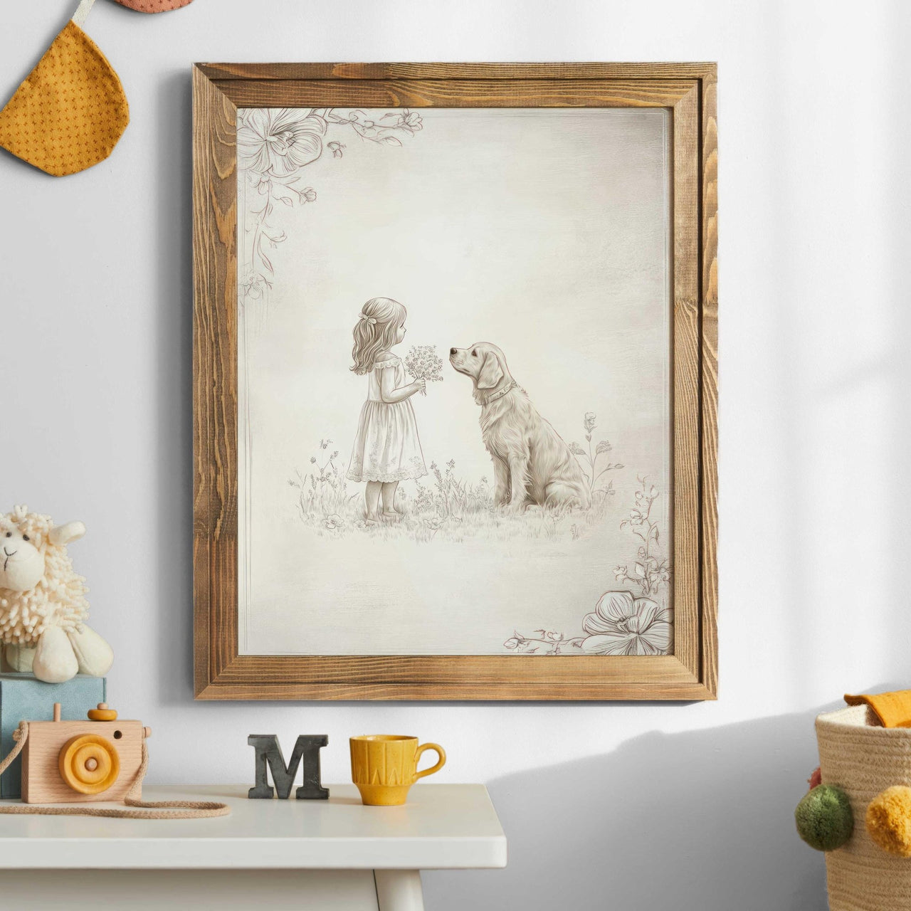 Golden Retriever Wall Art – Dog Nursery Print for Girls Room