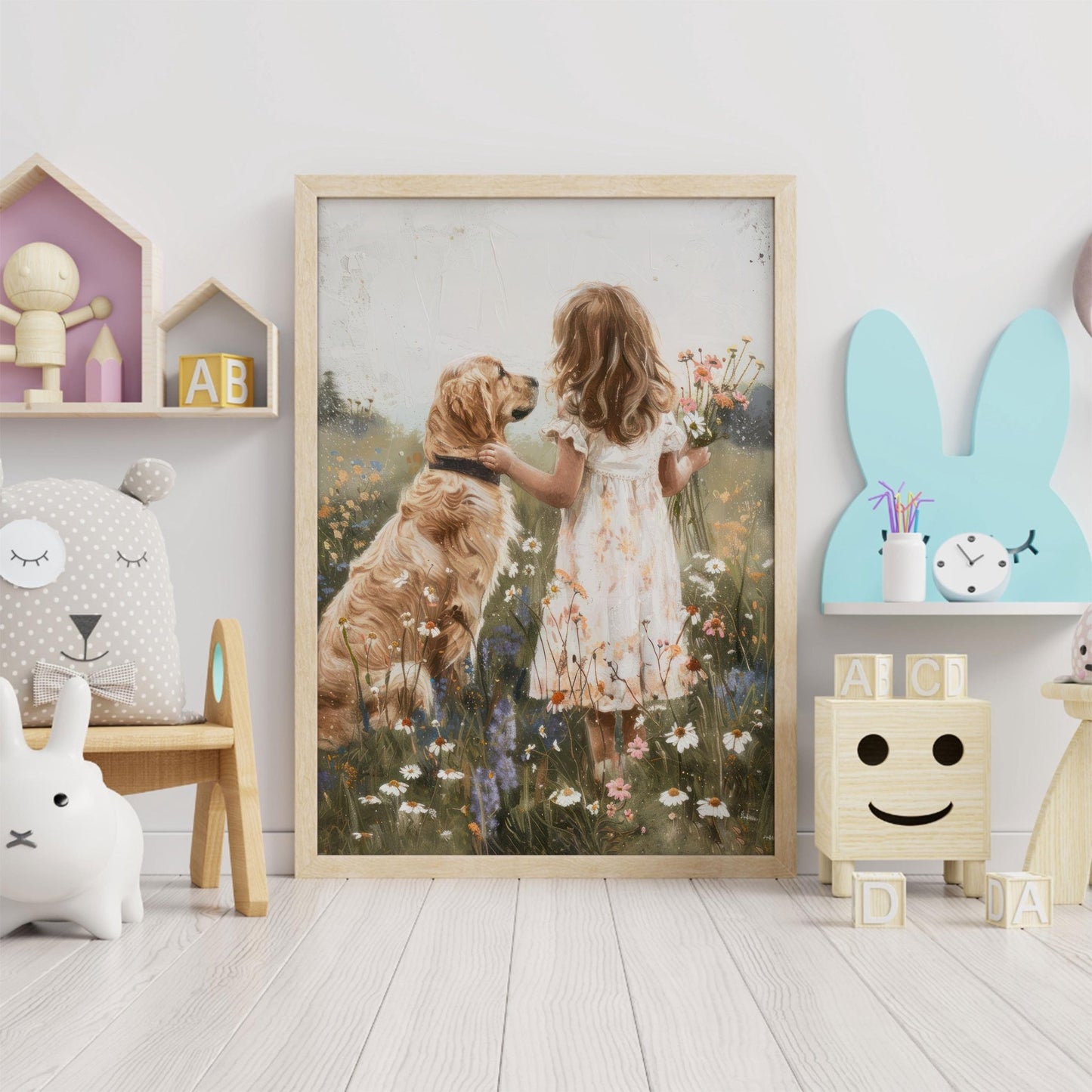 Golden Retriever Nursery Decor, Vintage Dog Art for Kids - WildfieldPrints