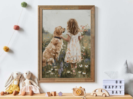 Golden Retriever Nursery Decor, Vintage Dog Art for Kids - WildfieldPrints