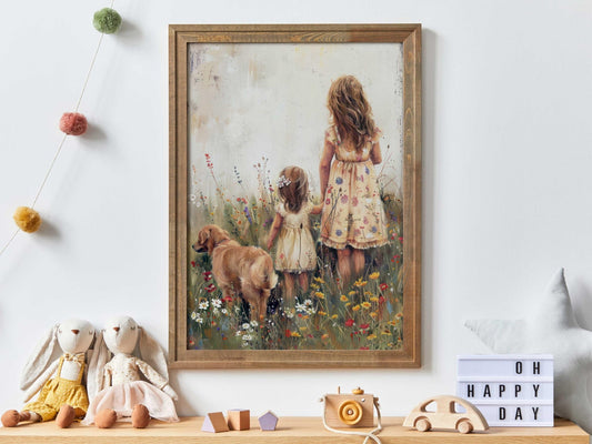 Golden Retriever Nursery Decor, Vintage Dog Wall Art, Cottagecore Painting - WildfieldPrints