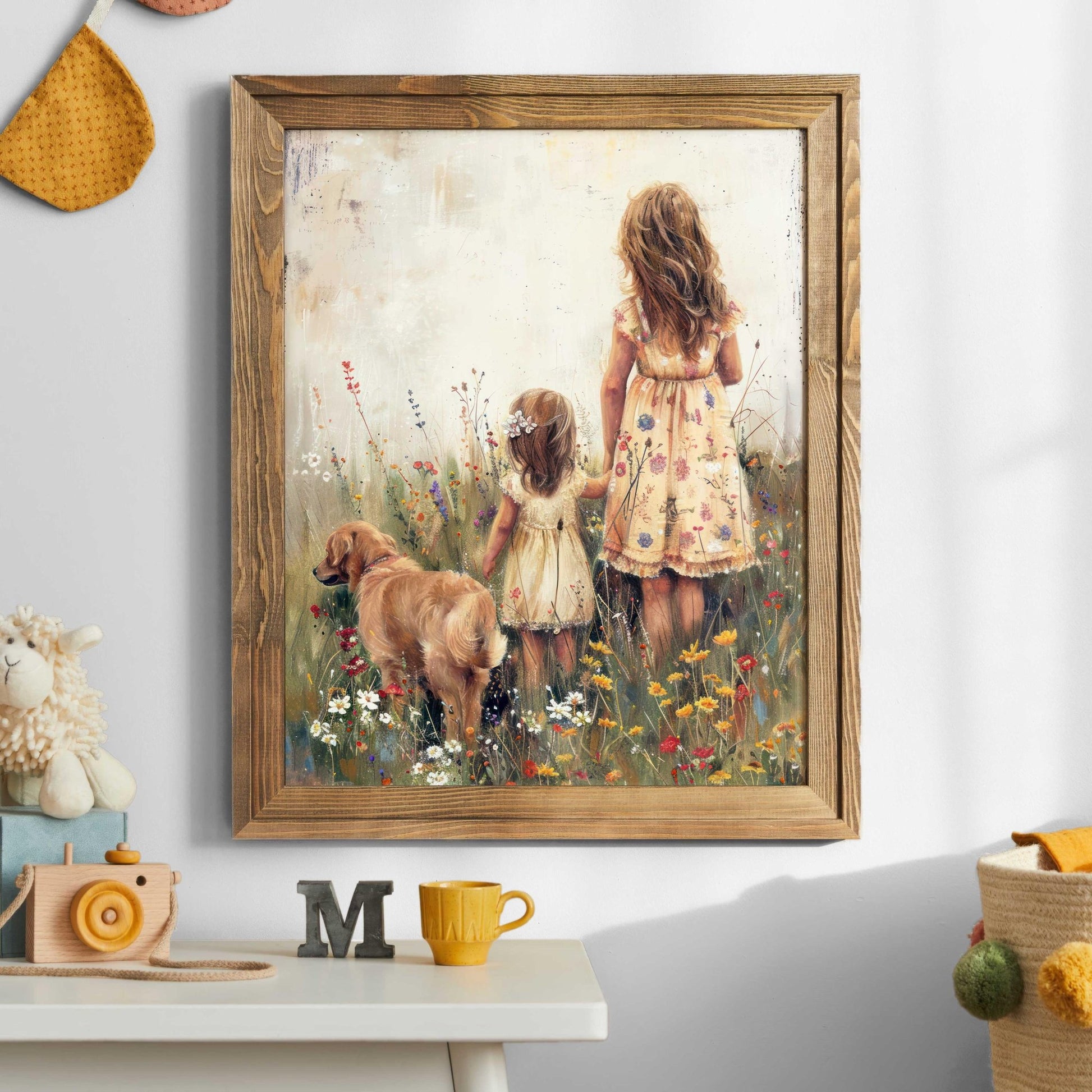 Golden Retriever Nursery Decor, Vintage Dog Wall Art, Cottagecore Painting - WildfieldPrints