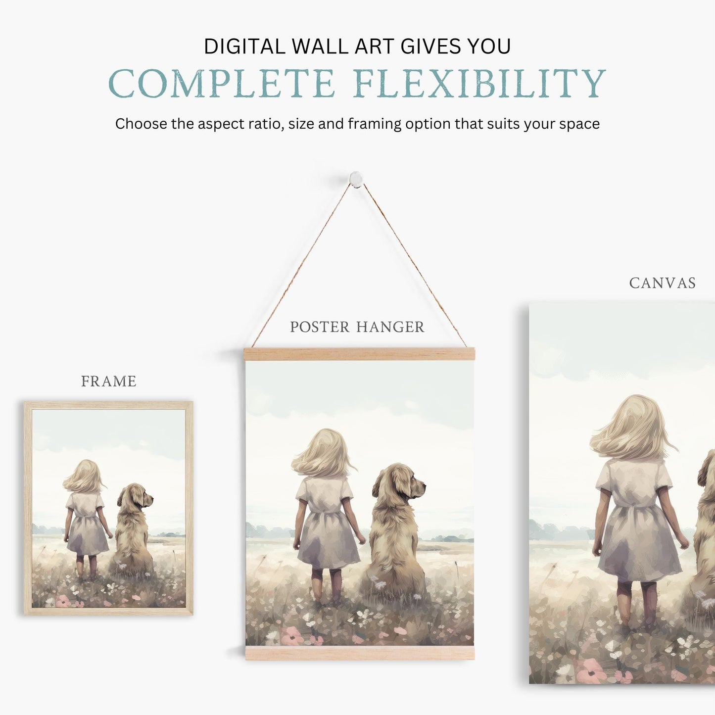 Golden Retriever Nursery Print, Blonde Girl and Dog Decor, Art for Kids - WildfieldPrints