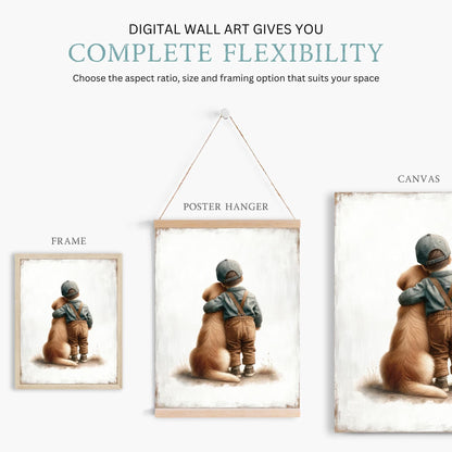 Golden Retriever Nursery Print, Boy and Dog Art, Boys Room Decor - WildfieldPrints