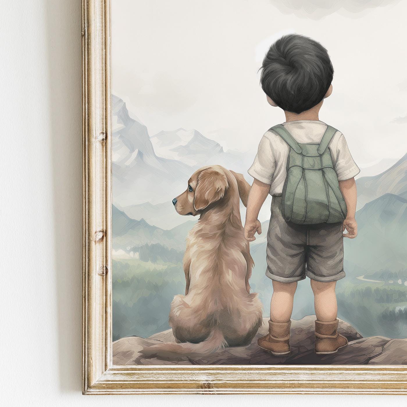 Golden Retriever Nursery Print, Boy Dog Portrait, Puppy Room Decor - WildfieldPrints