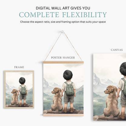 Golden Retriever Nursery Print, Boy Dog Portrait, Puppy Room Decor - WildfieldPrints