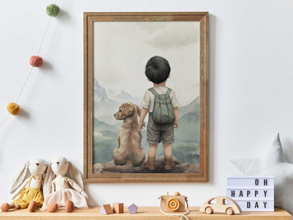 Golden Retriever Nursery Print, Boy Dog Portrait, Puppy Room Decor - WildfieldPrints
