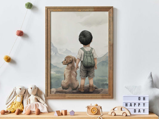 Golden Retriever Nursery Print, Boy Dog Portrait, Puppy Room Decor - WildfieldPrints