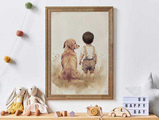 Golden Retriever Nursery Print, Boys Room Decor, Dog Artwork - WildfieldPrints