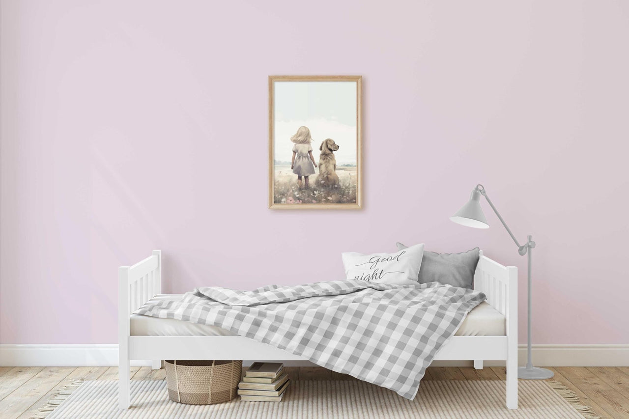 Golden Retriever Nursery Print – Dog Wall Art for Girls Room