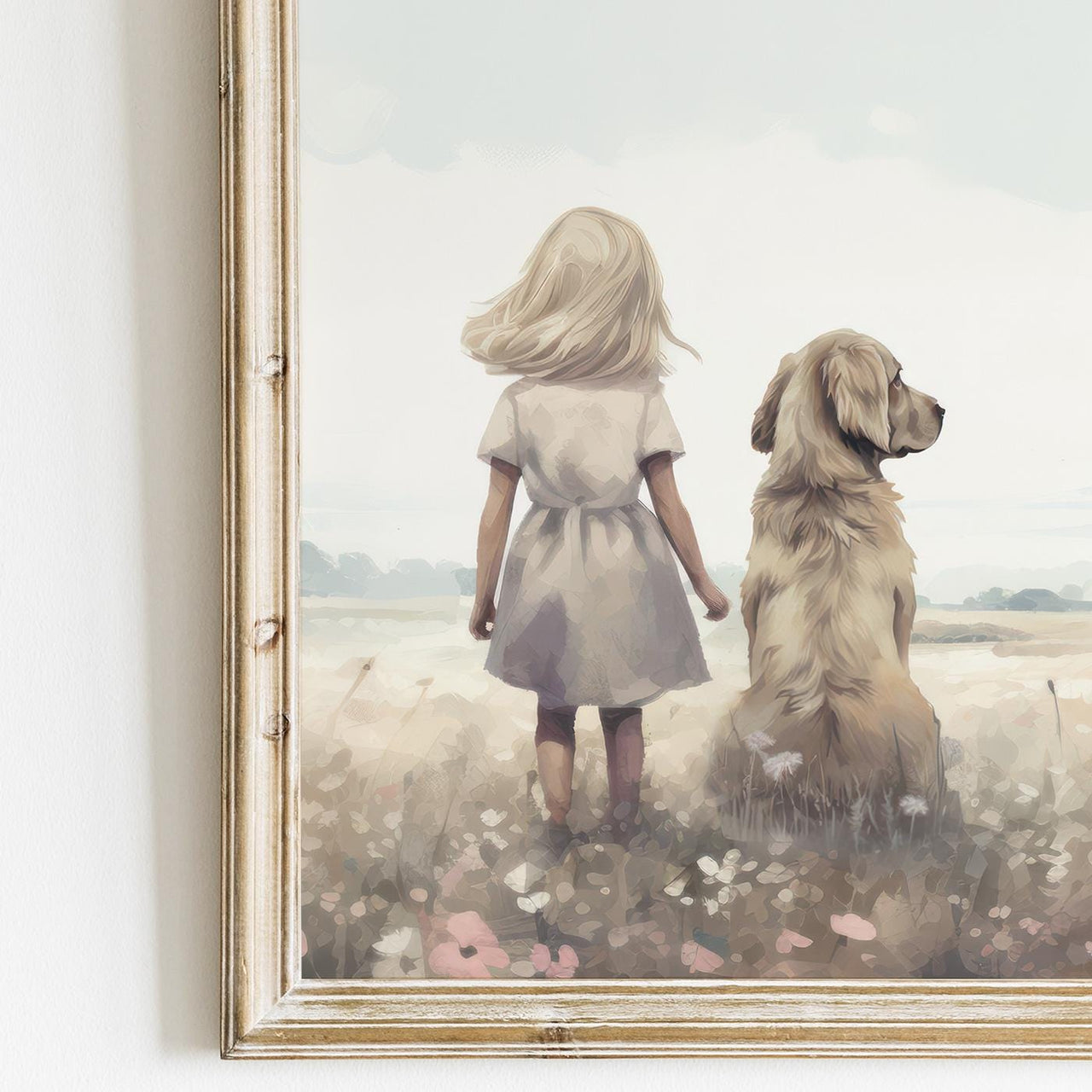 Golden Retriever Nursery Print – Dog Wall Art for Girls Room