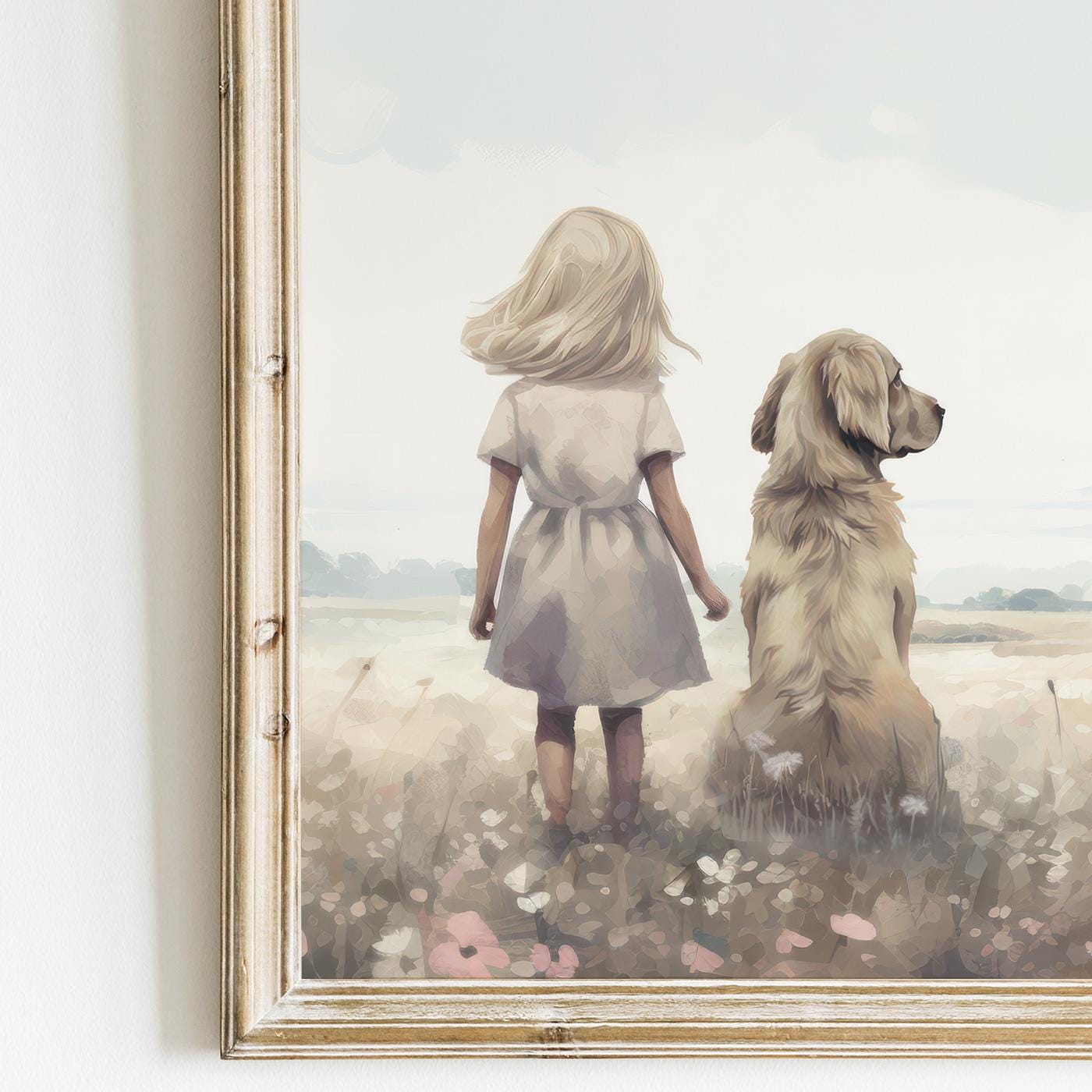 Golden Retriever Nursery Print, Dog Art for Girls Room Decor - WildfieldPrints