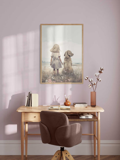 Golden Retriever Nursery Print, Dog Art for Girls Room Decor - WildfieldPrints