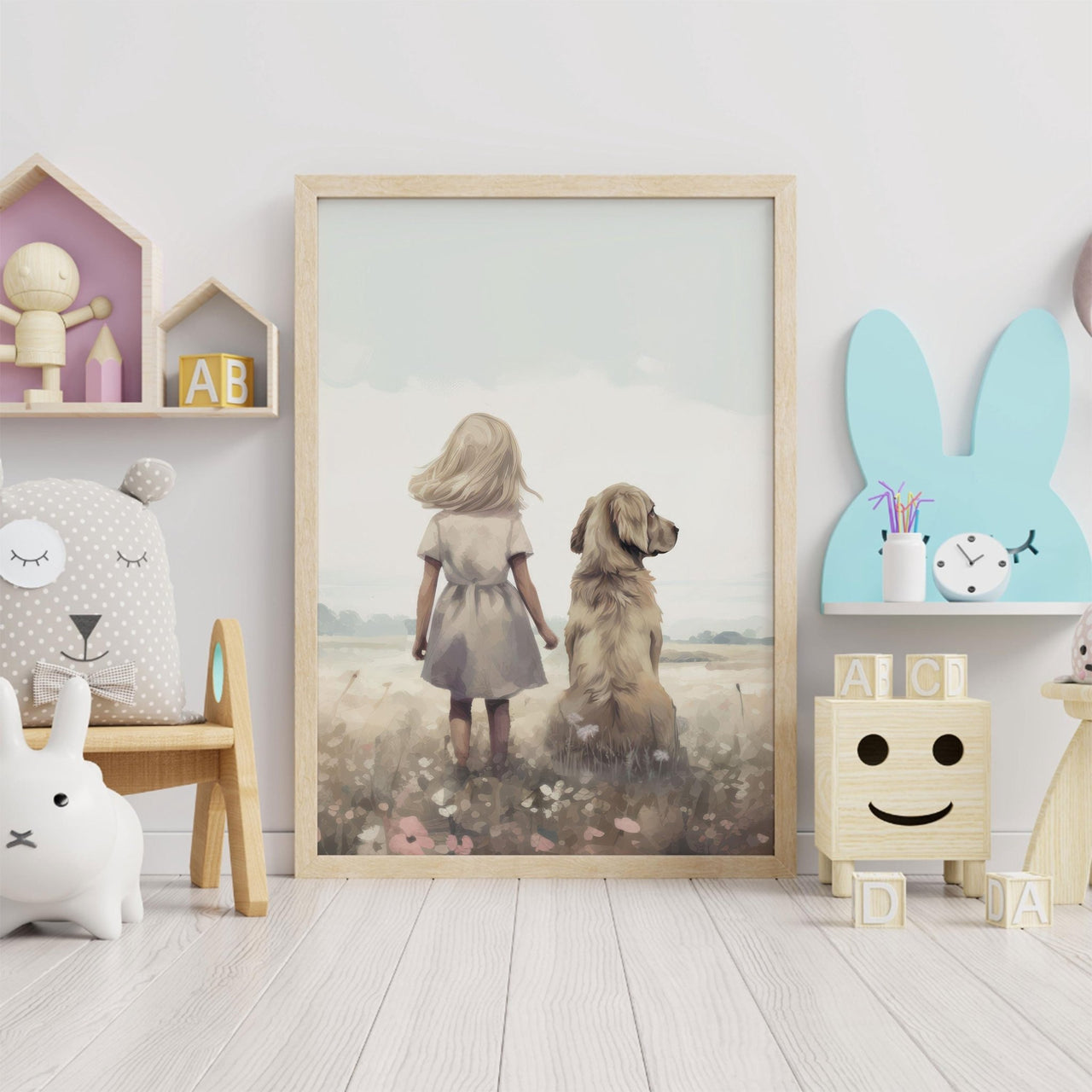 Golden Retriever Nursery Print – Dog Wall Art for Girls Room