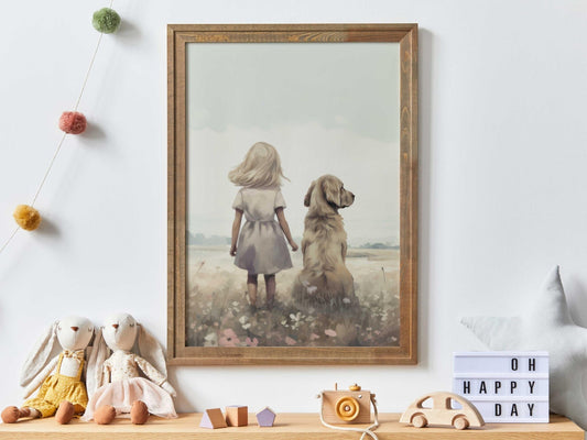 Golden Retriever Nursery Print, Dog Art for Girls Room Decor - WildfieldPrints