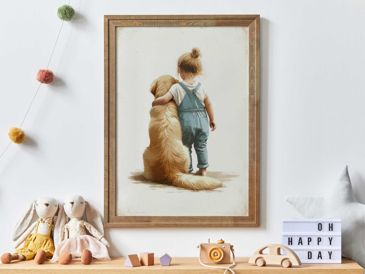 Golden Retriever Nursery Print – Dog Wall Decor for Girls Room