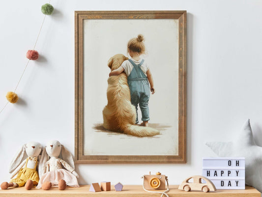 Golden Retriever Nursery Print, Dog Art for Little Girls, Cute Room Decor - WildfieldPrints