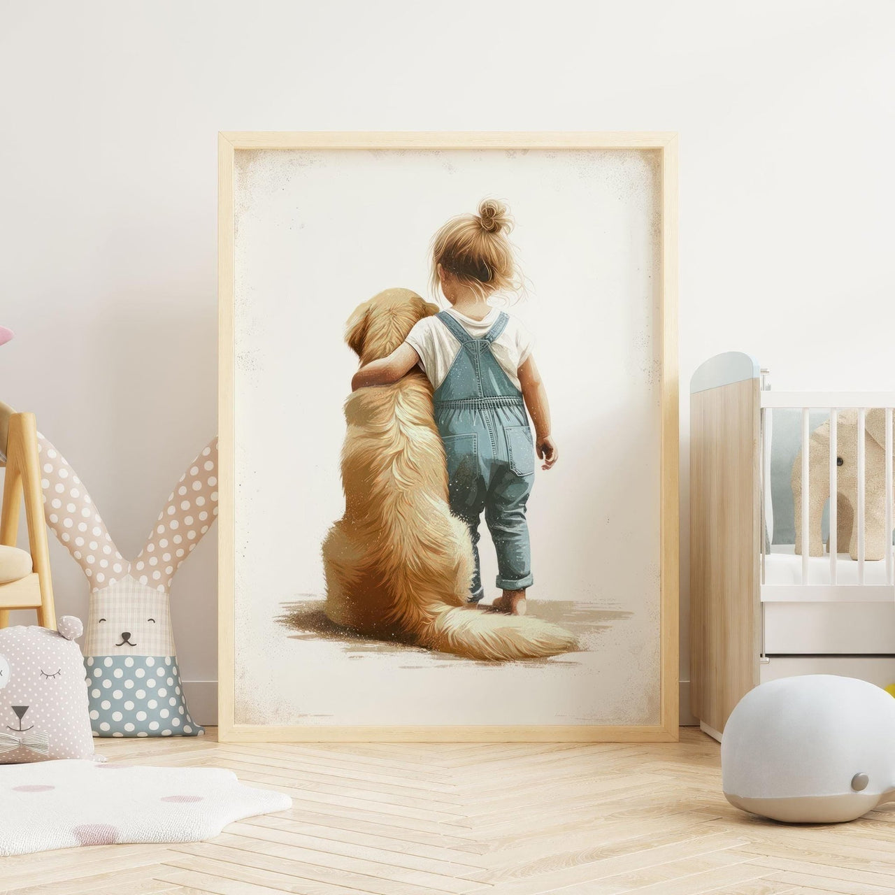 Golden Retriever Nursery Print – Dog Wall Decor for Girls Room
