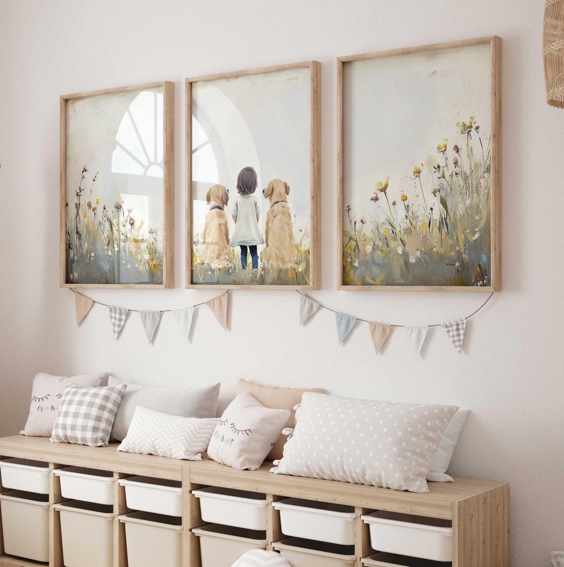 Golden Retriever Nursery Print, Dog Family Portrait, Dog Decor for Girls - WildfieldPrints