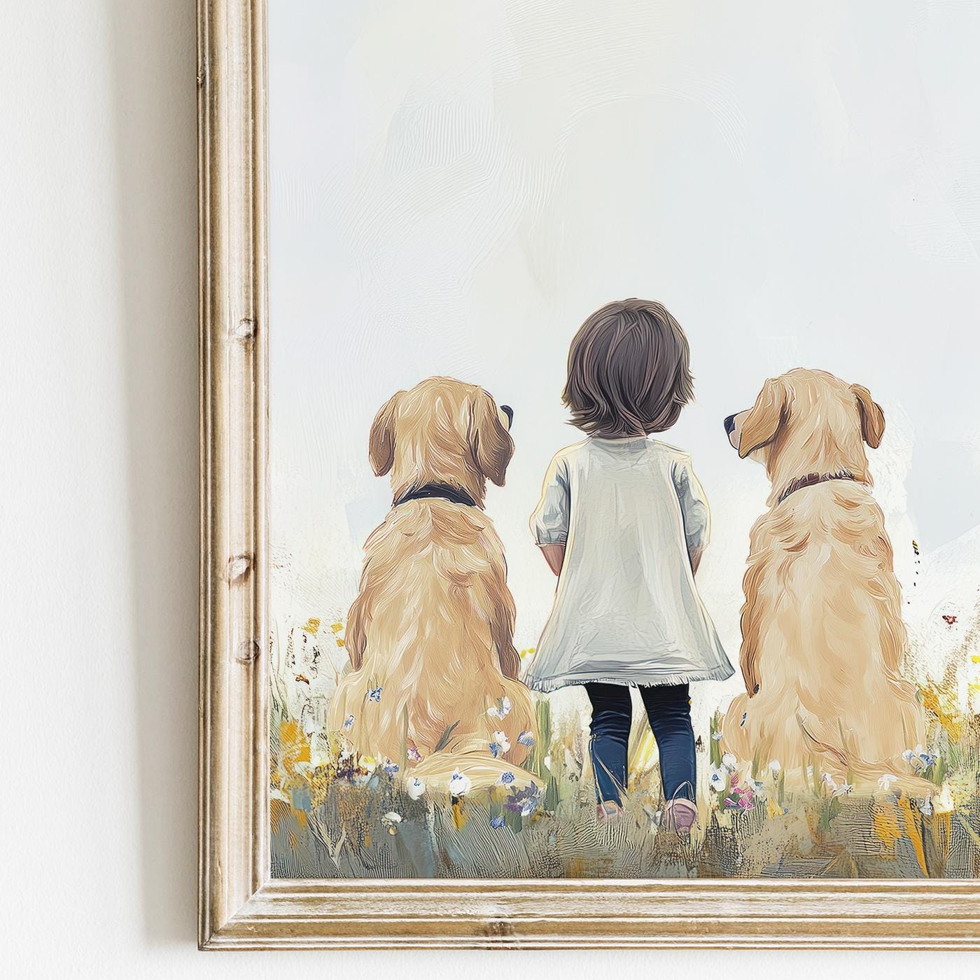 Golden Retriever Nursery Print, Dog Family Portrait, Dog Decor for Girls - WildfieldPrints