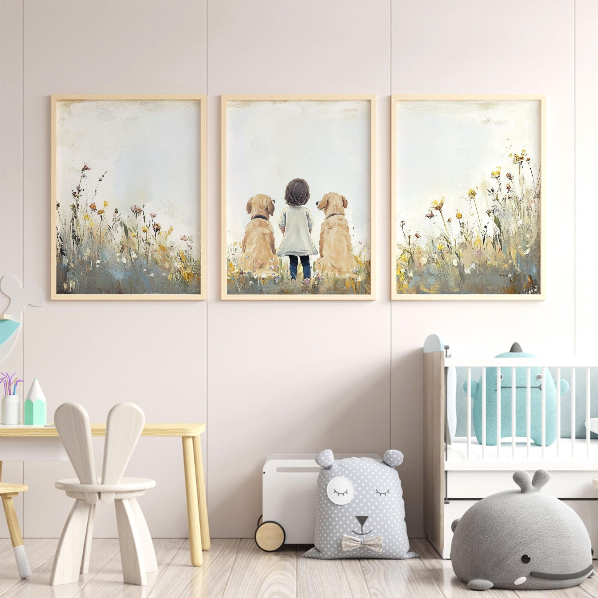 Golden Retriever Nursery Print, Dog Family Portrait, Dog Decor for Girls - WildfieldPrints