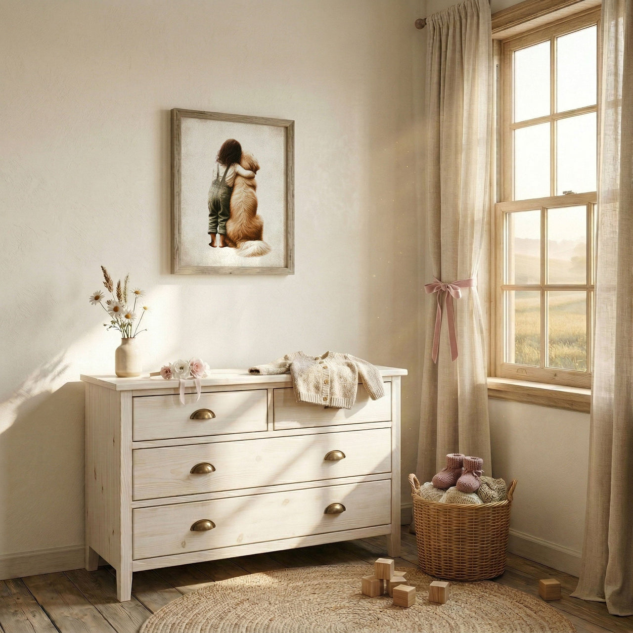 Golden Retriever Nursery Print – Dog Wall Decor for Toddler Room