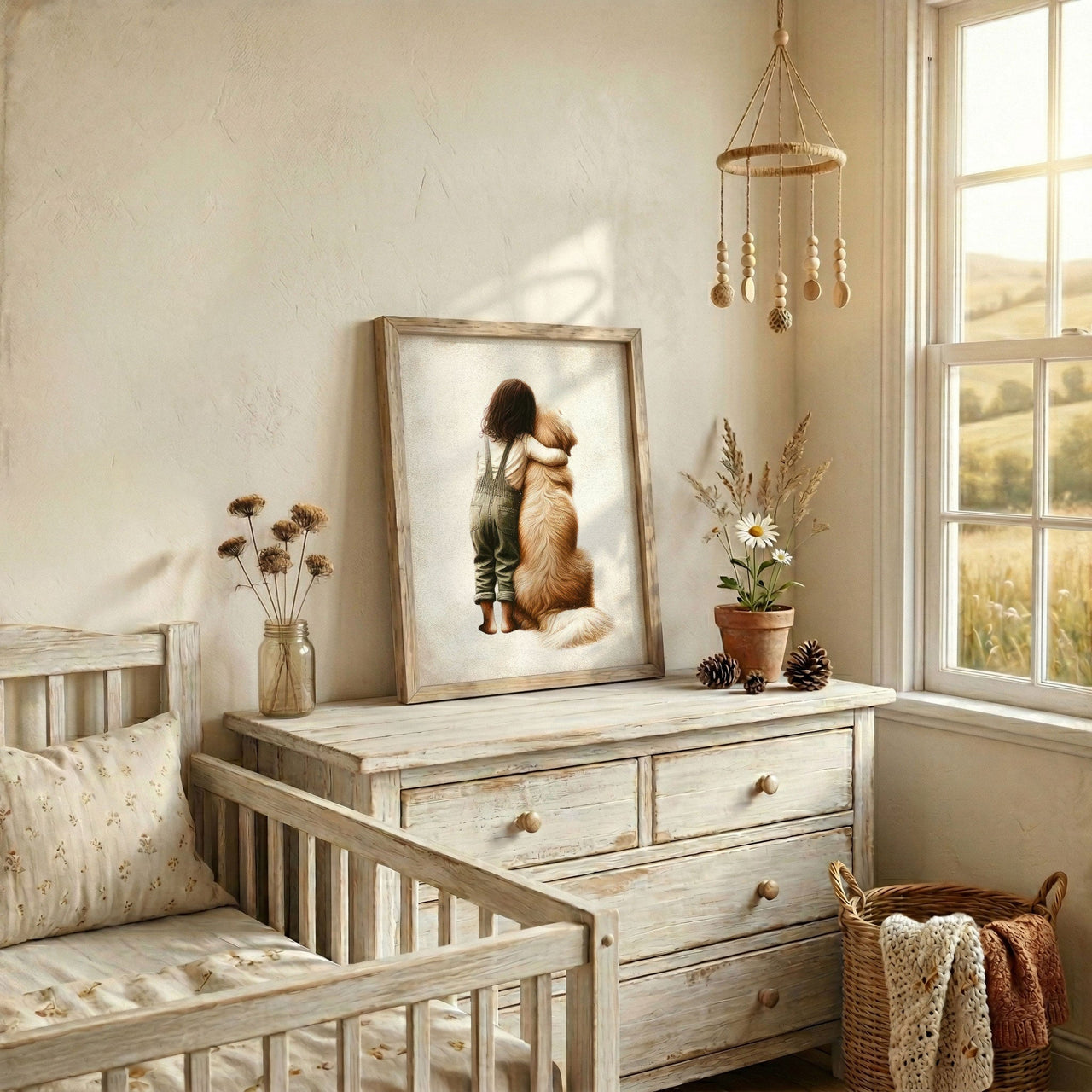 Golden Retriever Nursery Print – Dog Wall Decor for Toddler Room