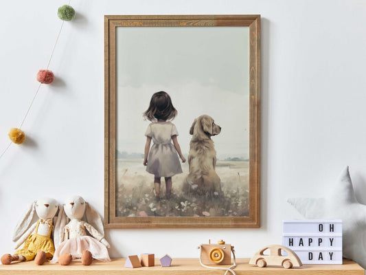Golden Retriever Nursery Print, Dog Wall Decor, Kids Room Art - WildfieldPrints