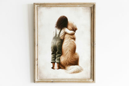 Golden Retriever Nursery Print, Girl and Dog Artwork, Toddler Room Decor - WildfieldPrints