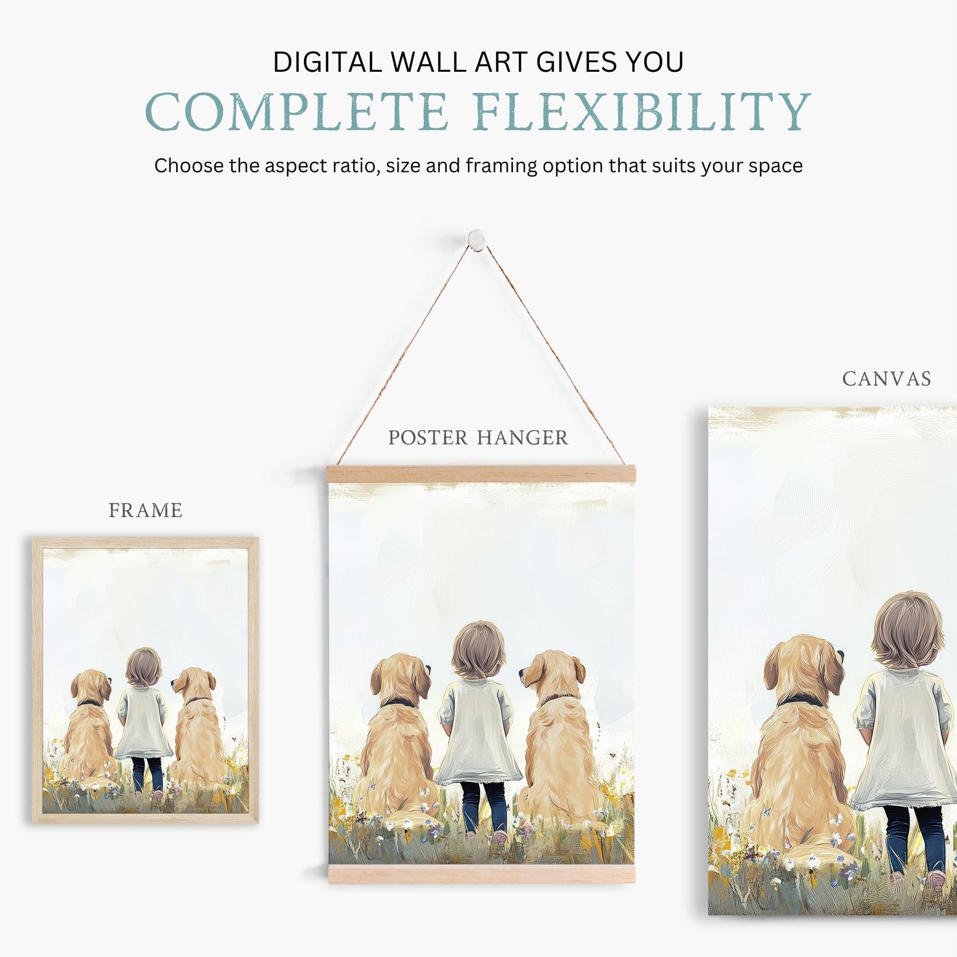 Golden Retriever Nursery Print, Set of 3, Dog Family Portrait, Dog Nursery Decor, Dog Wall Art, Kids with Dogs, Printable Dog Wall Art Girls - My Store