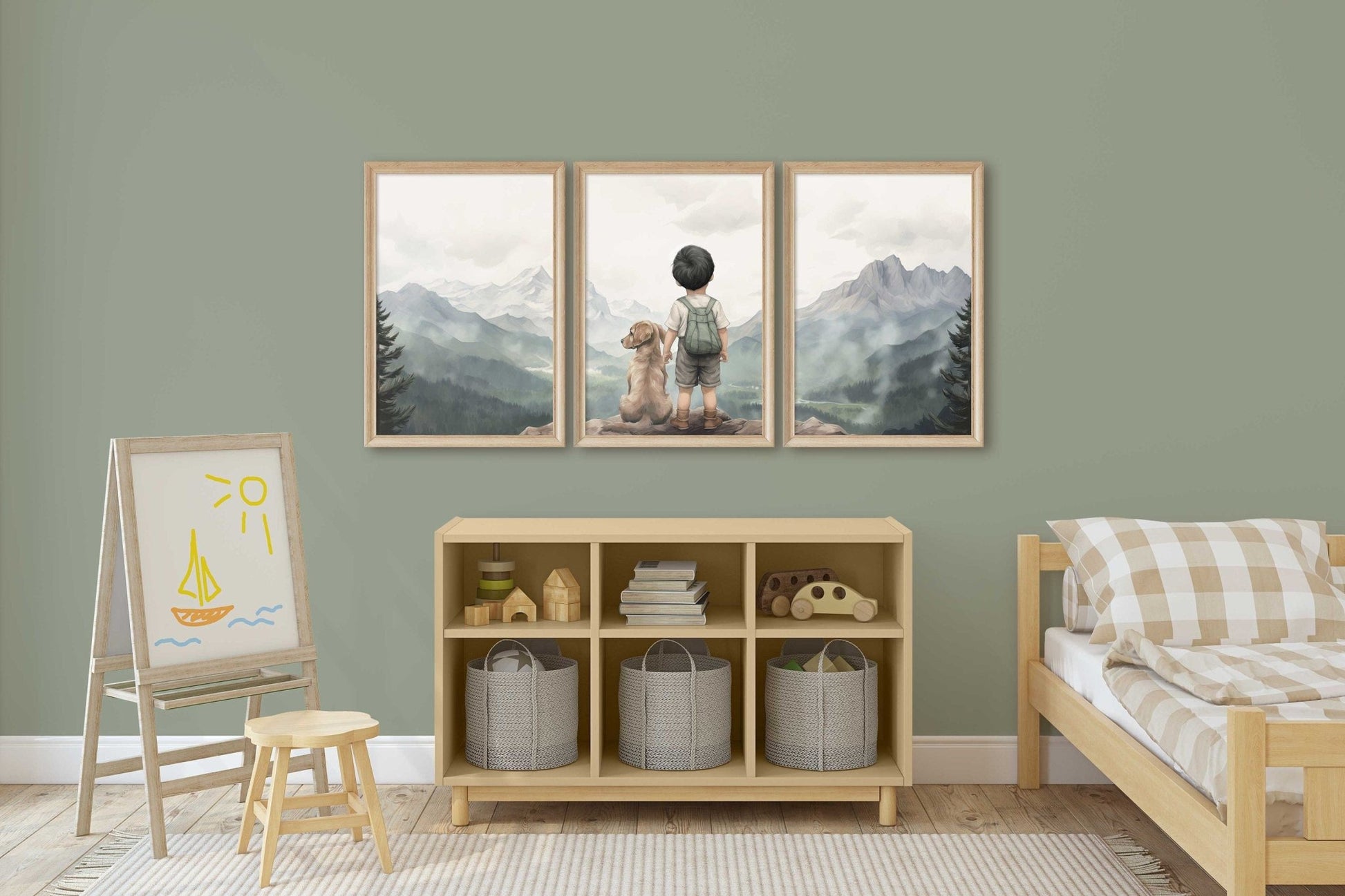 Golden Retriever Nursery Prints, Boy & Dog Wall Decor, Puppy Art - WildfieldPrints