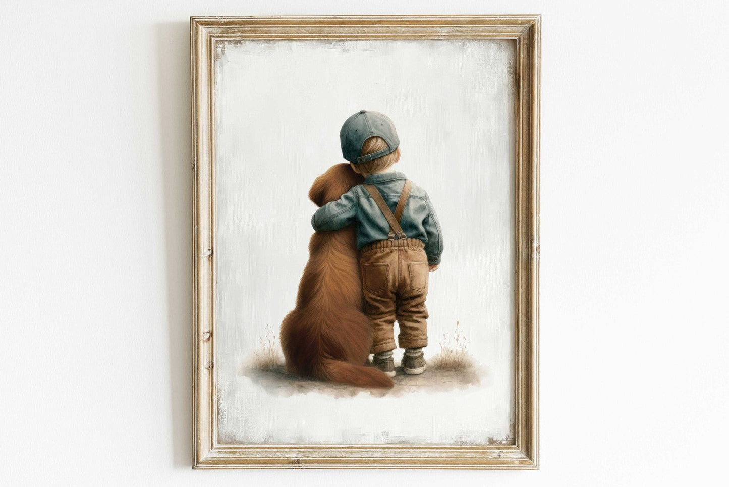 Golden Retriever Nursery Wall Art, Boy & Dog Decor, Puppy Print - WildfieldPrints