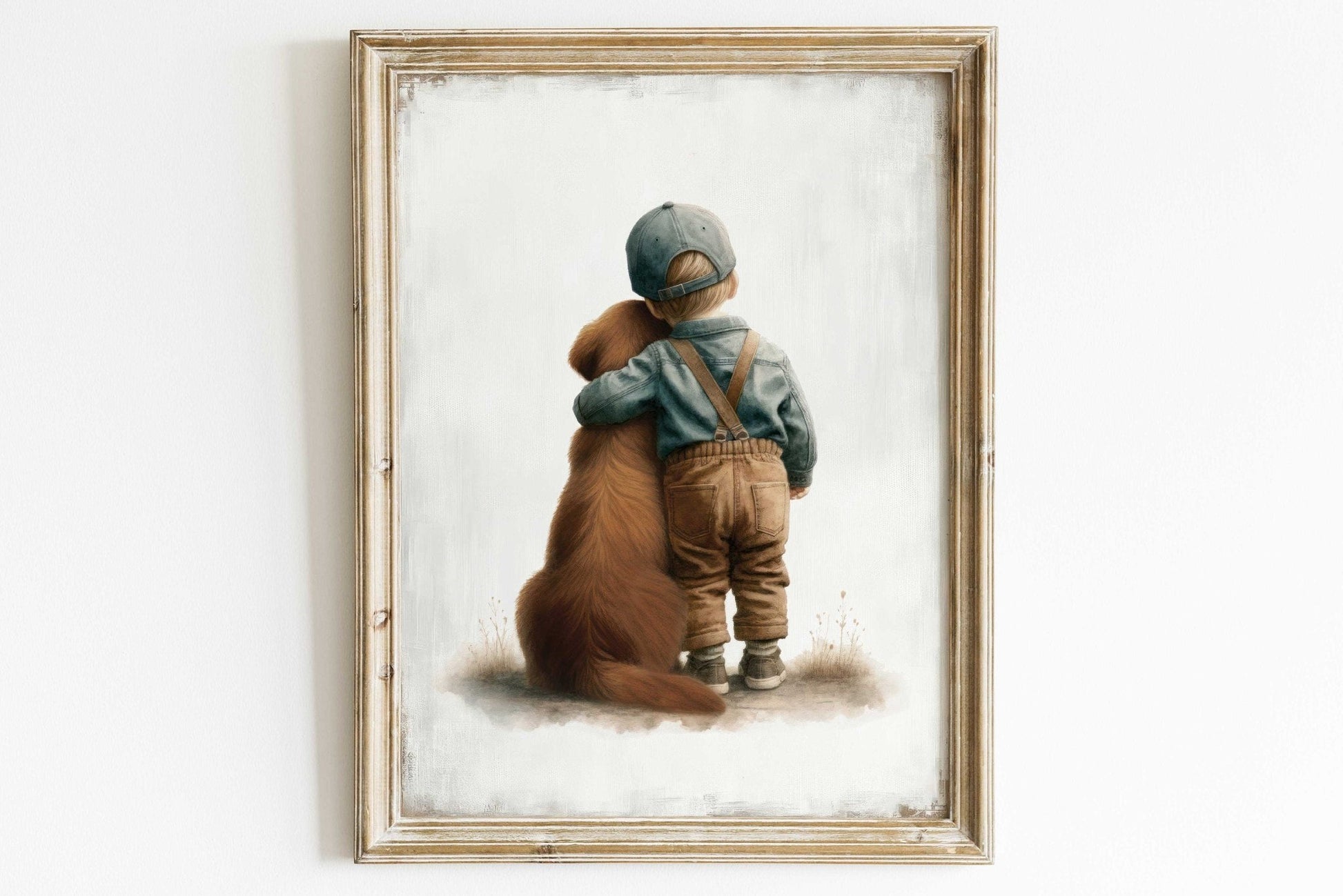 Golden Retriever Nursery Wall Art, Boy & Dog Decor, Puppy Print - WildfieldPrints